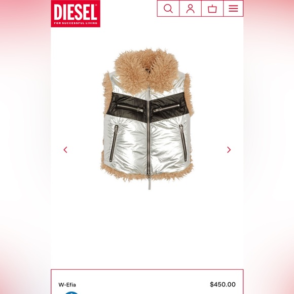 DRASTICALLY REDUCED - Diesel W-Efia Fur/Foil Vest - Picture 9 of 10